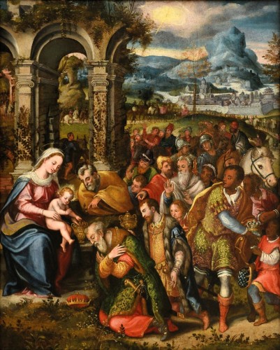 L' Adoration des Mages - École flamande du 17e siècle, cercle de Frans Francken II (1581-1642) - Tableaux et dessins Style Louis XIII